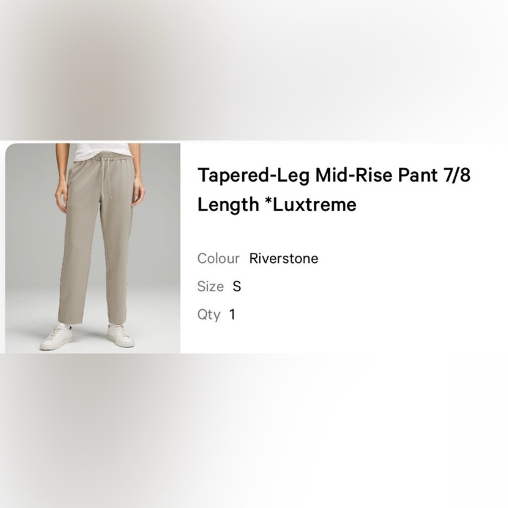 Lululemon Tapered-Leg Mid-Rise Pant 7/8 Length Luxtreme in riverstone sz s - Picture 3 of 3